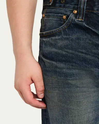 Master Craft Union Men's Waistband-Tab Faded Denim Straight-Leg Jeans | Thumbnail 5 Master Craft Union Men's Waistband-Tab Faded Denim Straight-Leg Jeans | Thumbnail 5