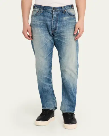Master Craft Union Men's Waistband-Tab Faded Denim Straight-Leg Jeans | Thumbnail 4 Master Craft Union Men's Waistband-Tab Faded Denim Straight-Leg Jeans | Thumbnail 4
