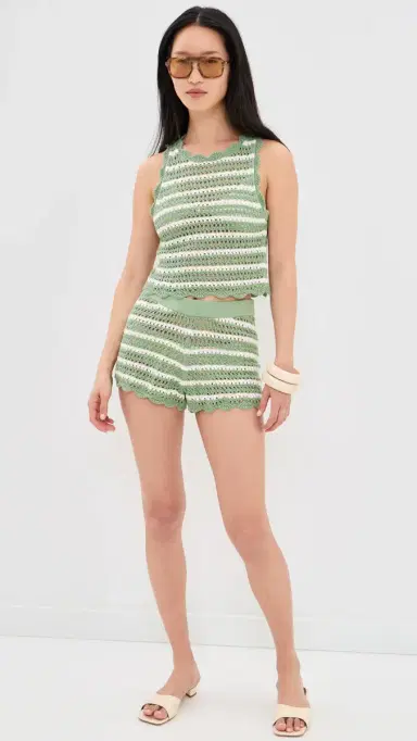 ALICE + OLIVIA Bobbi Pointelle Pull On horts age/oft White | Thumbnail 5 ALICE + OLIVIA Bobbi Pointelle Pull On horts age/oft White | Thumbnail 5