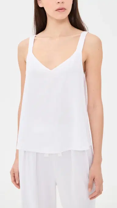Eberjey inen Blend V Neck Cami White | Thumbnail 2 Eberjey inen Blend V Neck Cami White | Thumbnail 2