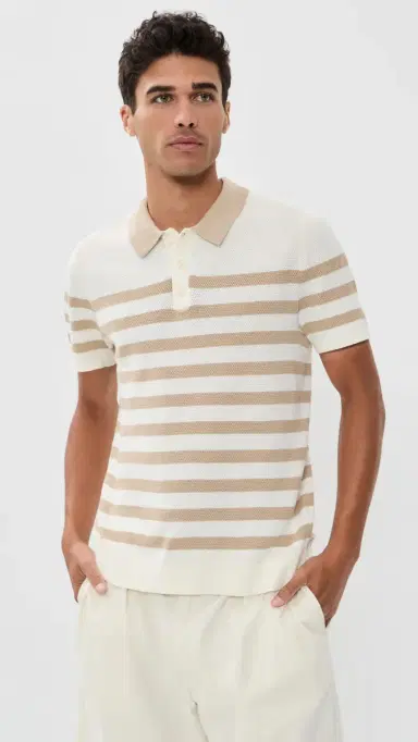 Onia Cotton Textured Knit Polo Egret/Dune M | Thumbnail 2 Onia Cotton Textured Knit Polo Egret/Dune M | Thumbnail 2