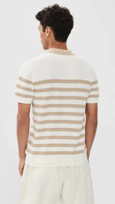 Onia Cotton Textured Knit Polo Egret/Dune M | Thumbnail 3 Onia Cotton Textured Knit Polo Egret/Dune M | Thumbnail 3