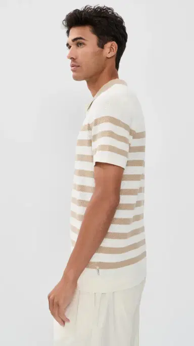 Onia Cotton Textured Knit Polo Egret/Dune M | Thumbnail 4 Onia Cotton Textured Knit Polo Egret/Dune M | Thumbnail 4