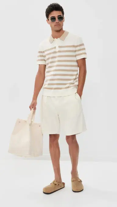 Onia Cotton Textured Knit Polo Egret/Dune M | Thumbnail 5 Onia Cotton Textured Knit Polo Egret/Dune M | Thumbnail 5