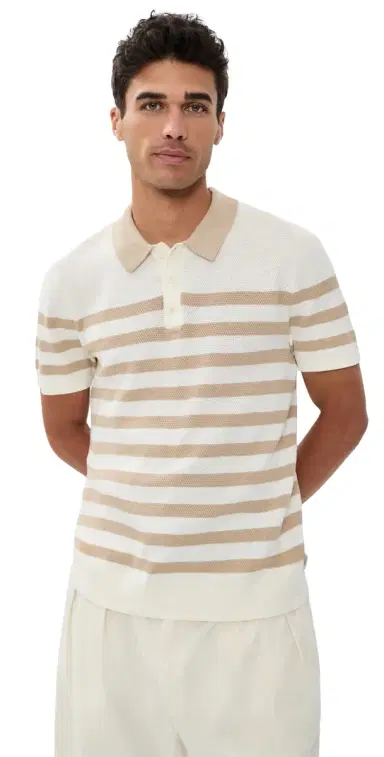 Onia Cotton Textured Knit Polo Egret/Dune M | Thumbnail 1 Onia Cotton Textured Knit Polo Egret/Dune M | Thumbnail 1