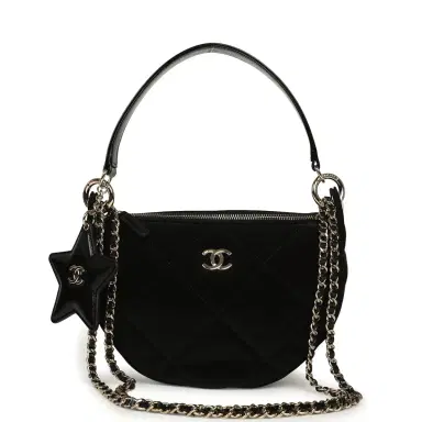 Chanel Chanel Coco Neige Clutch with Chain Black Velvet-Effect Nylon and Black Shiny Crumpled Calfskin Light Gold Hardware | Thumbnail 1 Chanel Chanel Coco Neige Clutch with Chain Black Velvet-Effect Nylon and Black Shiny Crumpled Calfskin Light Gold Hardware | Thumbnail 1