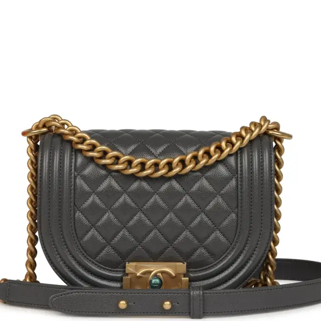 Chanel Small Boy Messenger Bag Dark Grey Shiny Caviar Antique Gold Hardware Chanel Small Boy Messenger Bag Dark Grey Shiny Caviar Antique Gold Hardware