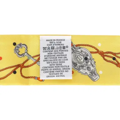 HERMÈS Hermes "Les Cles a Pois" Jaune, Argent and Orange Vif Fringe Silk Twilly | Thumbnail 4 HERMÈS Hermes "Les Cles a Pois" Jaune, Argent and Orange Vif Fringe Silk Twilly | Thumbnail 4