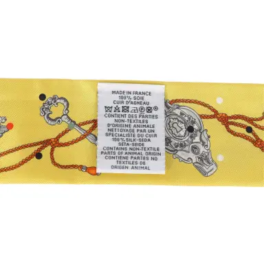 HERMÈS Hermes "Les Cles a Pois" Jaune, Argent and Orange Vif Fringe Silk Twilly | Thumbnail 4 HERMÈS Hermes "Les Cles a Pois" Jaune, Argent and Orange Vif Fringe Silk Twilly | Thumbnail 4