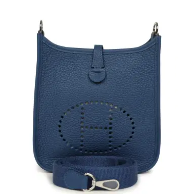 HERMÈS Hermes Evelyne TPM Bleu Tie Clemence Palladium Hardware | Thumbnail 1 HERMÈS Hermes Evelyne TPM Bleu Tie Clemence Palladium Hardware | Thumbnail 1
