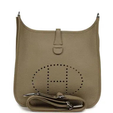 HERMÈS Pre-owned Hermes Evelyne III PM Beige Marfa Clemence Palladium Hardware | Thumbnail 1 HERMÈS Pre-owned Hermes Evelyne III PM Beige Marfa Clemence Palladium Hardware | Thumbnail 1