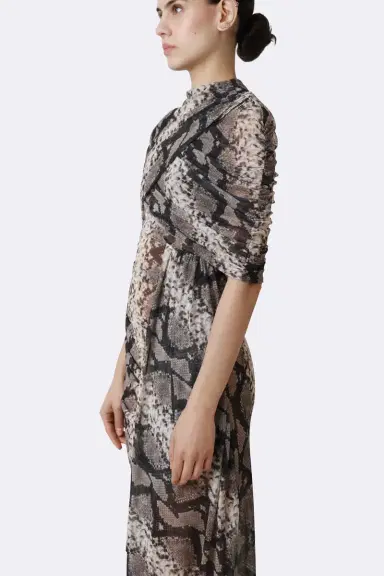 LAPOINTE Printed Mesh Double Shawl Draped Dress | Thumbnail 3 LAPOINTE Printed Mesh Double Shawl Draped Dress | Thumbnail 3