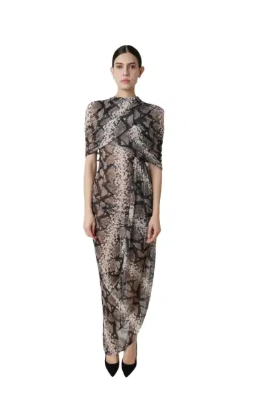 LAPOINTE Printed Mesh Double Shawl Draped Dress | Thumbnail 1 LAPOINTE Printed Mesh Double Shawl Draped Dress | Thumbnail 1