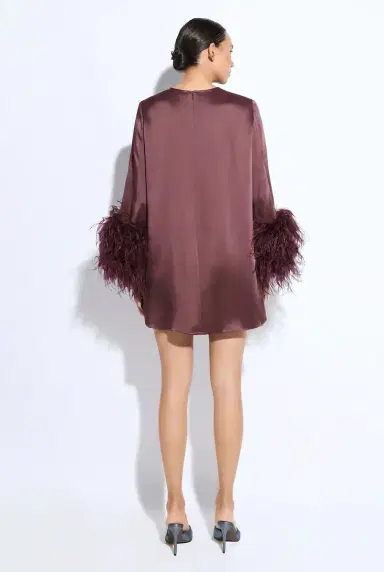 Lapointe Satin Shift Dress With Feathers | Thumbnail 2 Lapointe Satin Shift Dress With Feathers | Thumbnail 2