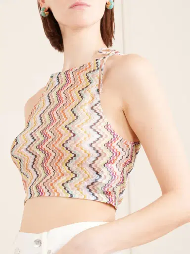 Missoni Cropped Gathered Striped Mesh Halterneck Top | Thumbnail 4 Missoni Cropped Gathered Striped Mesh Halterneck Top | Thumbnail 4
