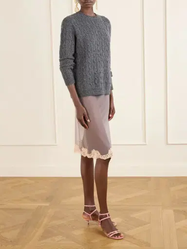 Valentino Garavani Lace-trimmed Mesh Midi Skirt | Thumbnail 2 Valentino Garavani Lace-trimmed Mesh Midi Skirt | Thumbnail 2