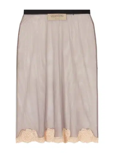 Valentino Garavani Lace-trimmed Mesh Midi Skirt | Thumbnail 1 Valentino Garavani Lace-trimmed Mesh Midi Skirt | Thumbnail 1