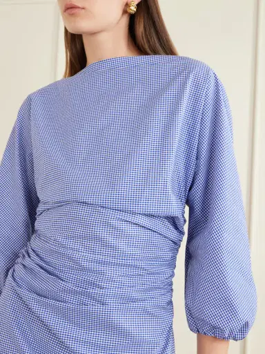 BERNADETTE Ezra Gathered Checked Cotton Mini Dress | Thumbnail 4 BERNADETTE Ezra Gathered Checked Cotton Mini Dress | Thumbnail 4