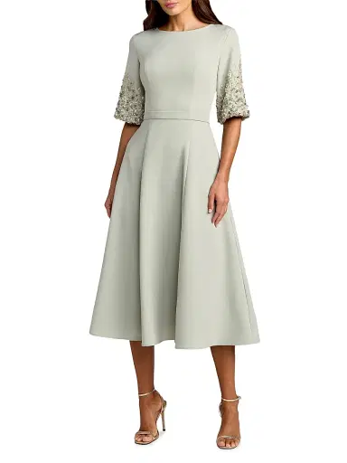 Mac Duggal Women's Embellished Sleeve Tea-Length Cocktail Dress - Sage - Size 20 | Thumbnail 1 Mac Duggal Women's Embellished Sleeve Tea-Length Cocktail Dress - Sage - Size 20 | Thumbnail 1