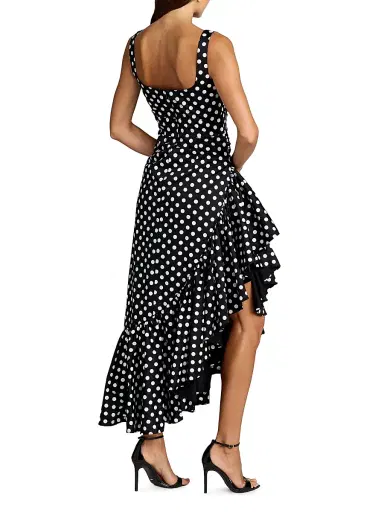 Mac Duggal Women's Asymmetric Ruffle Polka Dot Maxi Dress - Black | Thumbnail 2 Mac Duggal Women's Asymmetric Ruffle Polka Dot Maxi Dress - Black | Thumbnail 2