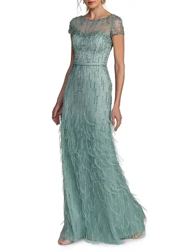 Mac Duggal Women's Embellished Illusion Mesh A-Line Gown - Seafoam - Size 16 | Thumbnail 1 Mac Duggal Women's Embellished Illusion Mesh A-Line Gown - Seafoam - Size 16 | Thumbnail 1