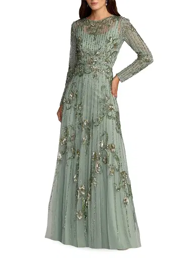 Mac Duggal Women's Embellished Tulle A-Line Gown - Sage - Size 24 | Thumbnail 1 Mac Duggal Women's Embellished Tulle A-Line Gown - Sage - Size 24 | Thumbnail 1
