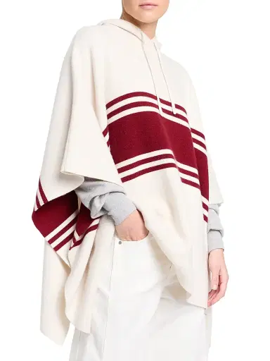 TWP Women's Striped Cashmere Hooded Poncho - Ivory Karanada Red | Thumbnail 3 TWP Women's Striped Cashmere Hooded Poncho - Ivory Karanada Red | Thumbnail 3
