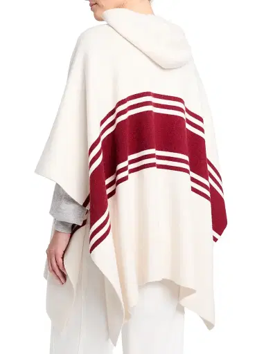TWP Women's Striped Cashmere Hooded Poncho - Ivory Karanada Red | Thumbnail 4 TWP Women's Striped Cashmere Hooded Poncho - Ivory Karanada Red | Thumbnail 4