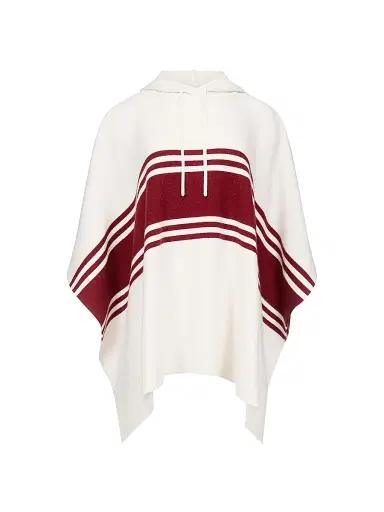 TWP Women's Striped Cashmere Hooded Poncho - Ivory Karanada Red | Thumbnail 1 TWP Women's Striped Cashmere Hooded Poncho - Ivory Karanada Red | Thumbnail 1