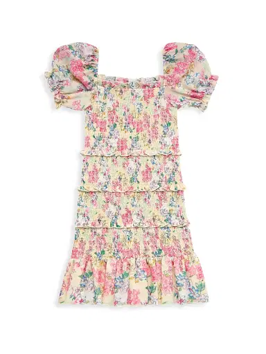 KatieJ NYC Little Girl's & Girl's Laila Floral Smocked Dress - Cream Floral | Thumbnail 1 KatieJ NYC Little Girl's & Girl's Laila Floral Smocked Dress - Cream Floral | Thumbnail 1