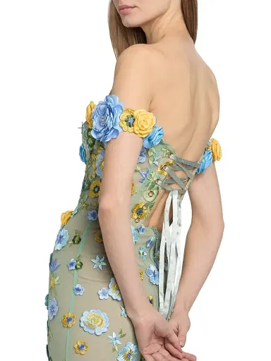 Bronx and Banco Women's Portofino Floral Applique Off-the-Shoulder Gown - Blue Multi | Thumbnail 6 Bronx and Banco Women's Portofino Floral Applique Off-the-Shoulder Gown - Blue Multi | Thumbnail 6