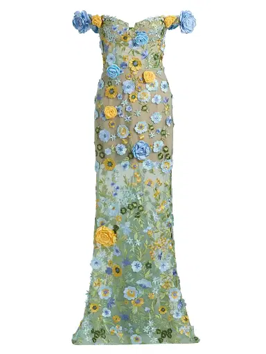 Bronx and Banco Women's Portofino Floral Applique Off-the-Shoulder Gown - Blue Multi | Thumbnail 1 Bronx and Banco Women's Portofino Floral Applique Off-the-Shoulder Gown - Blue Multi | Thumbnail 1