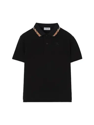Burberry Little Boy's & Boy's Check-Trimmed Piqué Polo Shirt - Black - Size 8 | Thumbnail 1 Burberry Little Boy's & Boy's Check-Trimmed Piqué Polo Shirt - Black - Size 8 | Thumbnail 1