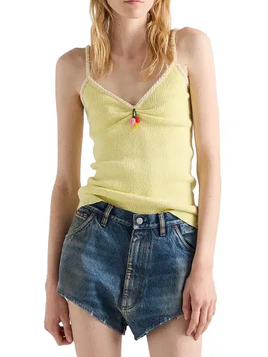 Prada Women's Cotton Bouclé Top - Yellow | Thumbnail 2 Prada Women's Cotton Bouclé Top - Yellow | Thumbnail 2