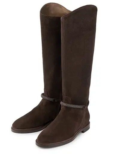 Brunello Cucinelli Women's Monili-Beaded Suede Riding Boots - Pepper | Thumbnail 2 Brunello Cucinelli Women's Monili-Beaded Suede Riding Boots - Pepper | Thumbnail 2