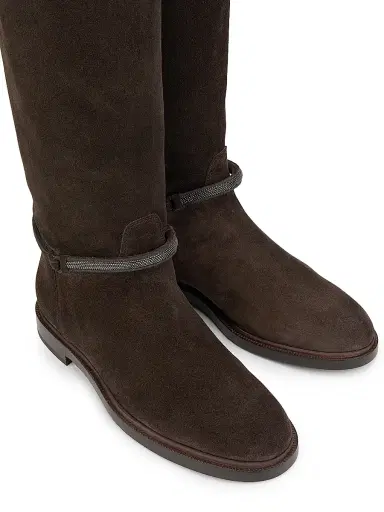 Brunello Cucinelli Women's Monili-Beaded Suede Riding Boots - Pepper | Thumbnail 4 Brunello Cucinelli Women's Monili-Beaded Suede Riding Boots - Pepper | Thumbnail 4