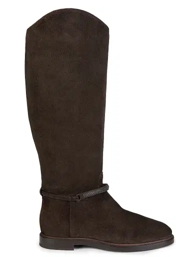 Brunello Cucinelli Women's Monili-Beaded Suede Riding Boots - Pepper | Thumbnail 1 Brunello Cucinelli Women's Monili-Beaded Suede Riding Boots - Pepper | Thumbnail 1