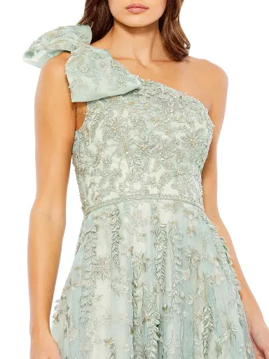 Mac Duggal Women's Asymmetric Embellished Tulle A-Line Gown - Sage - Size 16 | Thumbnail 3 Mac Duggal Women's Asymmetric Embellished Tulle A-Line Gown - Sage - Size 16 | Thumbnail 3