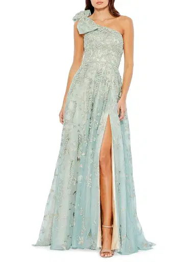 Mac Duggal Women's Asymmetric Embellished Tulle A-Line Gown - Sage - Size 16 | Thumbnail 1 Mac Duggal Women's Asymmetric Embellished Tulle A-Line Gown - Sage - Size 16 | Thumbnail 1