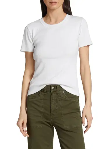 Veronica Beard Women's Pruitt Rib-Knit Cotton-Blend T-Shirt - White - Size XXS | Thumbnail 3 Veronica Beard Women's Pruitt Rib-Knit Cotton-Blend T-Shirt - White - Size XXS | Thumbnail 3