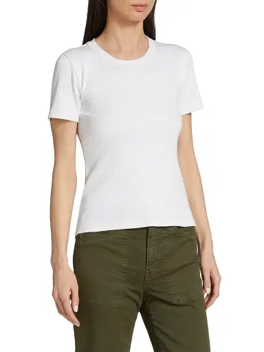 Veronica Beard Women's Pruitt Rib-Knit Cotton-Blend T-Shirt - White - Size XXS | Thumbnail 4 Veronica Beard Women's Pruitt Rib-Knit Cotton-Blend T-Shirt - White - Size XXS | Thumbnail 4