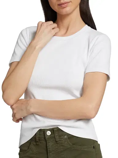 Veronica Beard Women's Pruitt Rib-Knit Cotton-Blend T-Shirt - White - Size XXS | Thumbnail 6 Veronica Beard Women's Pruitt Rib-Knit Cotton-Blend T-Shirt - White - Size XXS | Thumbnail 6
