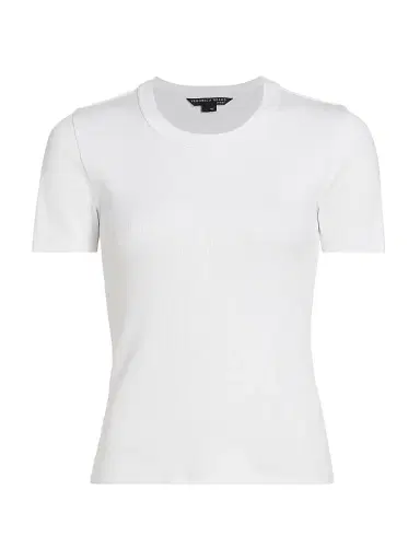 Veronica Beard Women's Pruitt Rib-Knit Cotton-Blend T-Shirt - White - Size XXS | Thumbnail 1 Veronica Beard Women's Pruitt Rib-Knit Cotton-Blend T-Shirt - White - Size XXS | Thumbnail 1