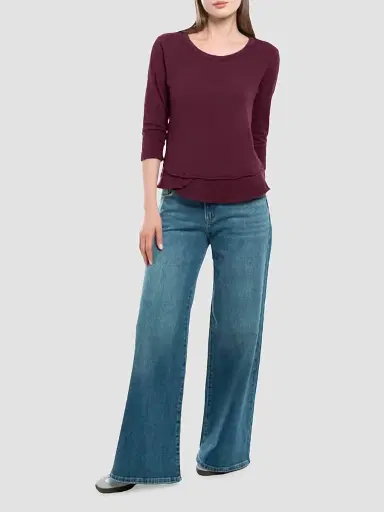 Wilt Women's Shrunken Crew-Neck Sleeve Mock Layer Tee - Dark Fig | Thumbnail 2 Wilt Women's Shrunken Crew-Neck Sleeve Mock Layer Tee - Dark Fig | Thumbnail 2
