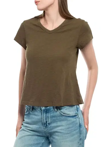 Wilt Women's V-Neck Short Sleeve Baby Baby Fit T-Shirt - Dark Olive | Thumbnail 3 Wilt Women's V-Neck Short Sleeve Baby Baby Fit T-Shirt - Dark Olive | Thumbnail 3