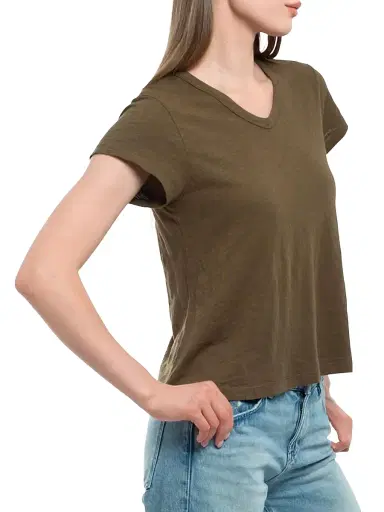Wilt Women's V-Neck Short Sleeve Baby Baby Fit T-Shirt - Dark Olive | Thumbnail 4 Wilt Women's V-Neck Short Sleeve Baby Baby Fit T-Shirt - Dark Olive | Thumbnail 4