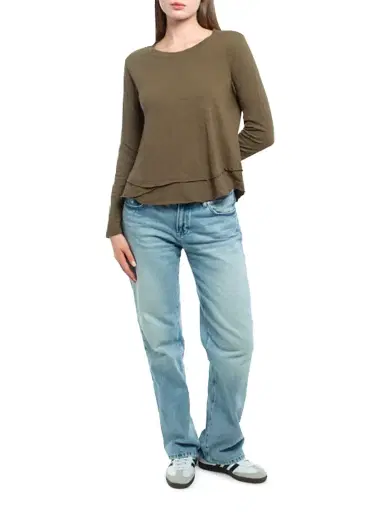 Wilt Women's Long Sleeve Mock Layer Tee - Dark Olive | Thumbnail 2 Wilt Women's Long Sleeve Mock Layer Tee - Dark Olive | Thumbnail 2
