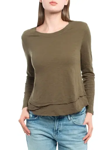 Wilt Women's Long Sleeve Mock Layer Tee - Dark Olive | Thumbnail 3 Wilt Women's Long Sleeve Mock Layer Tee - Dark Olive | Thumbnail 3