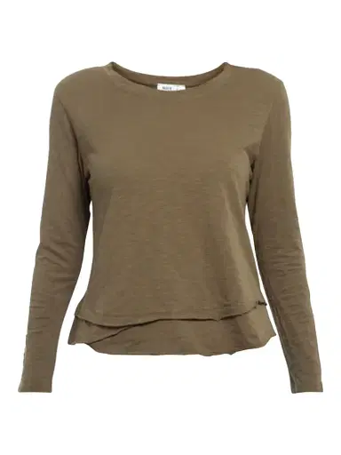 Wilt Women's Long Sleeve Mock Layer Tee - Dark Olive | Thumbnail 1 Wilt Women's Long Sleeve Mock Layer Tee - Dark Olive | Thumbnail 1