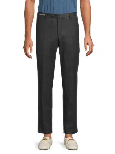 CORNELIANI Men's Wool Flannel Slim-Fit Trousers - Charcoal | Thumbnail 3 CORNELIANI Men's Wool Flannel Slim-Fit Trousers - Charcoal | Thumbnail 3